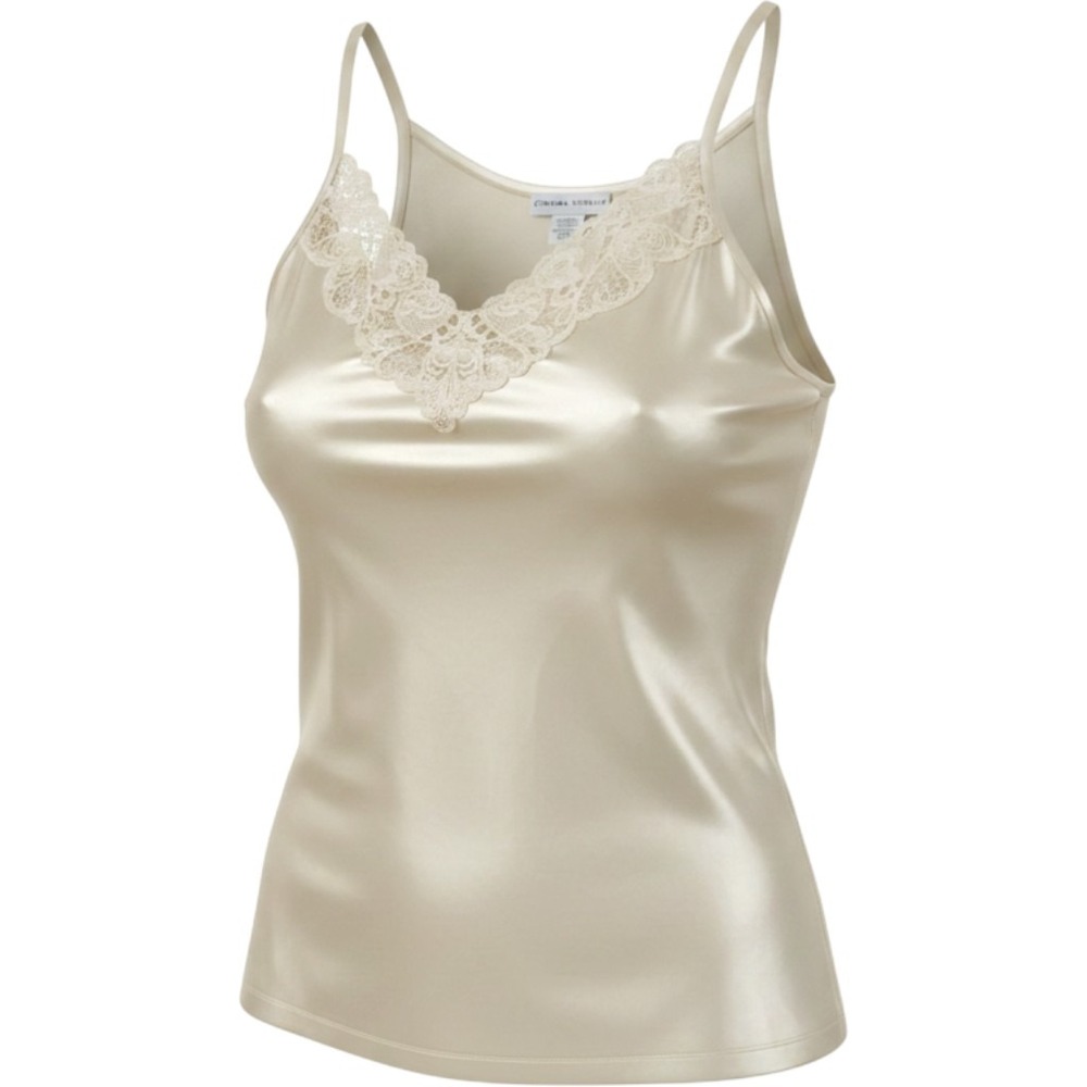Cinema Etoile Cream Satin Lace Trim Camisole Top XL Champagne Sleepwear Lingerie